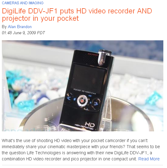DigiLife DDV-JF1 pocket HD video cam/pojector combo