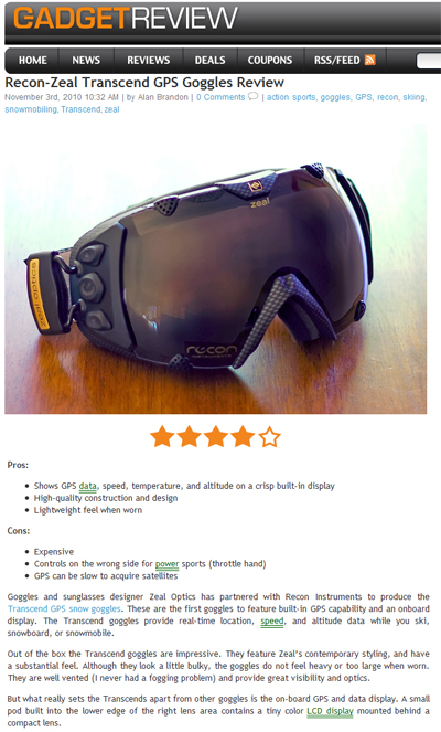 Hands-on review of Recon-Zeal GPS goggles