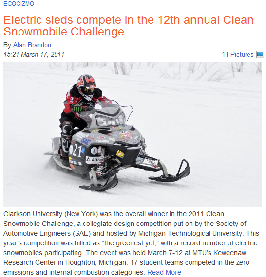 Clean Snowmobile Challenge article on Gizmag.com